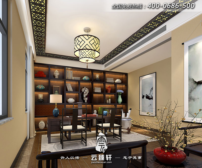 中式精品書(shū)房效果圖