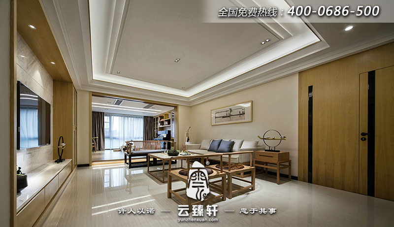 禪意客廳內(nèi)外互相串連的趣味場景，寬敞優(yōu)雅
