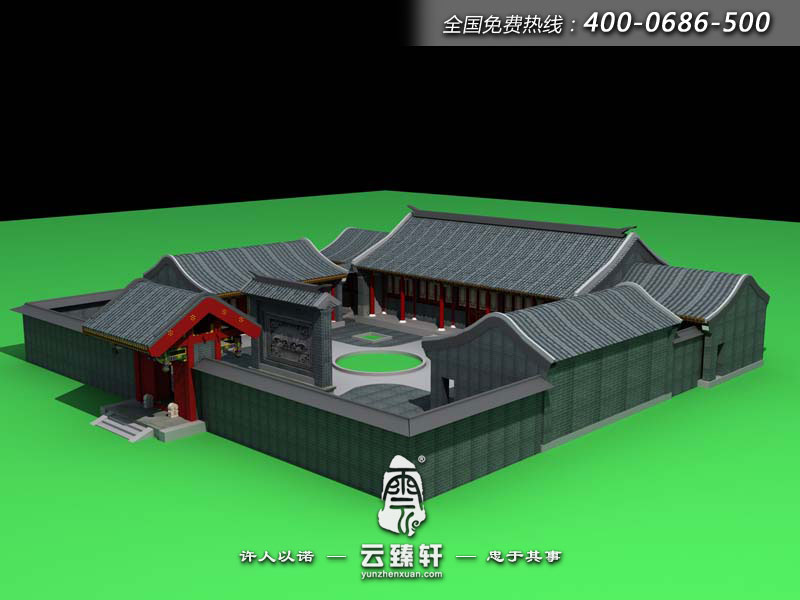 四合院中式設(shè)計(jì)3D效果圖