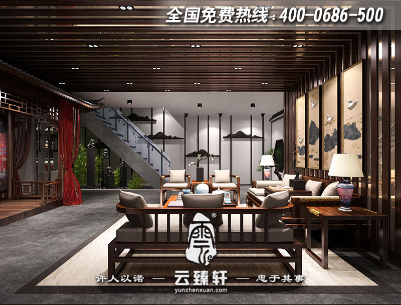 禪茶會所會客廳設(shè)計效果圖