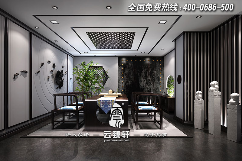 新中式風(fēng)格會所二層茶室設(shè)計效果圖