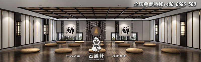 新中式風(fēng)格禪茶會所禪修室設(shè)計效果圖