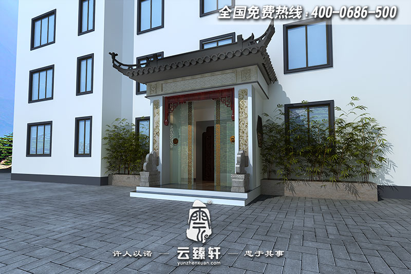 徽派風(fēng)格白墻灰瓦門(mén)頭建筑裝修效果圖